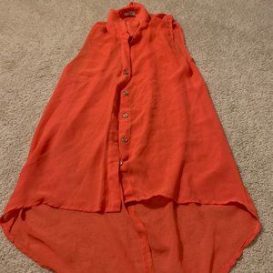 Coral Sheer high low sleeveless top.